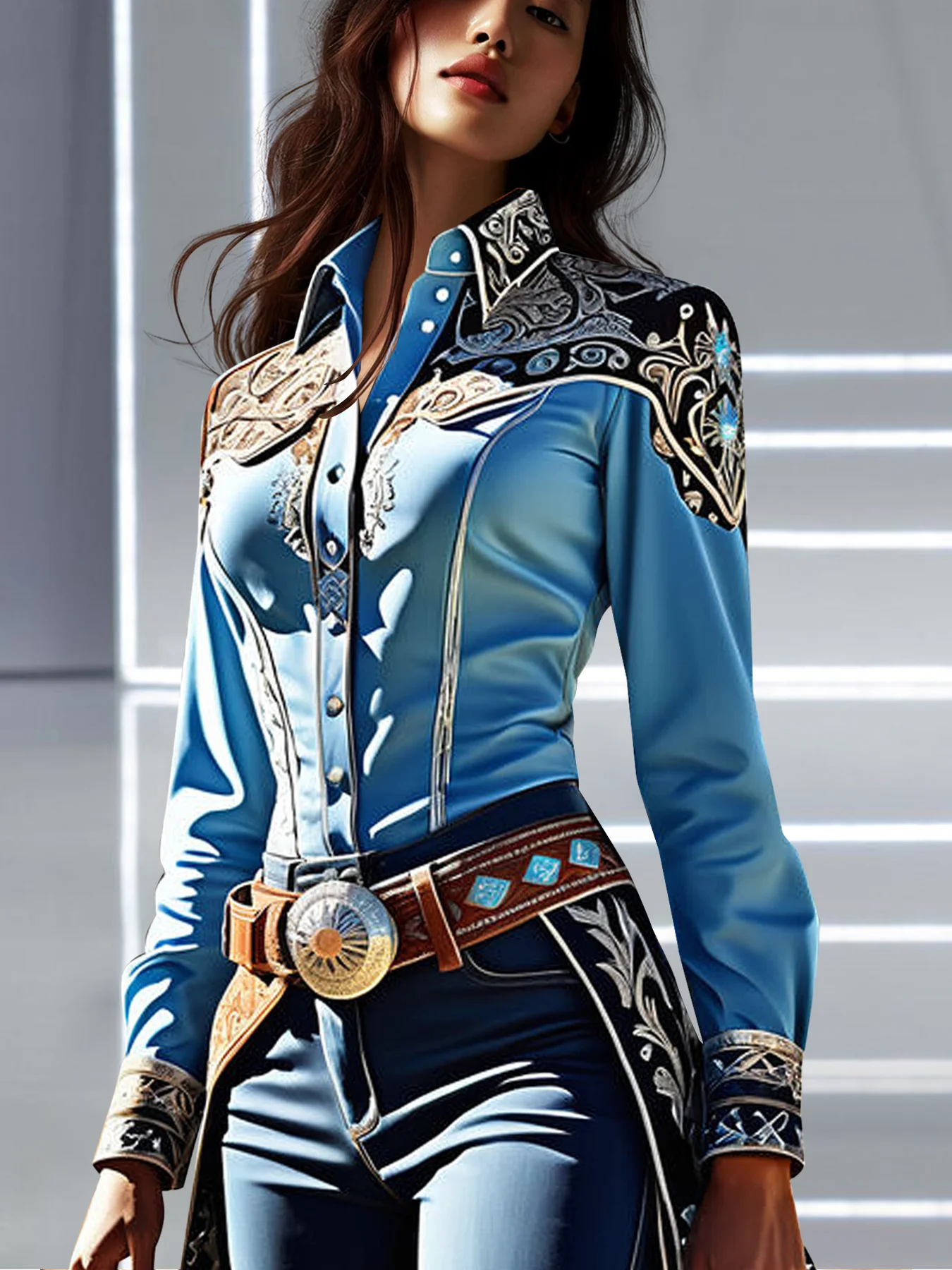 Shirt – American Retro Ethnic Western Printed – Broadcloth | KIMLUD