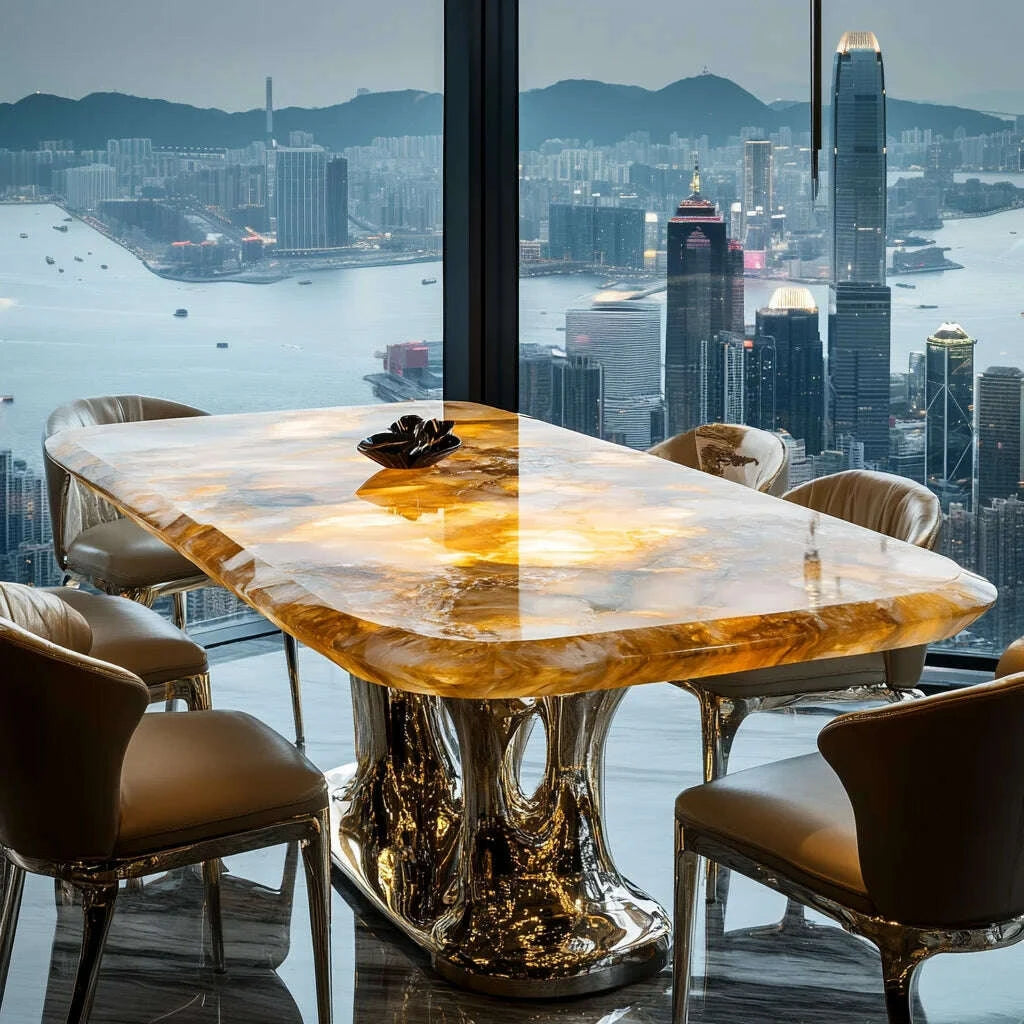 KIMLUD, Premium natural marble square jade luxury stone dining table villa Italian light luxury style simple design home, KIMLUD Womens Clothes