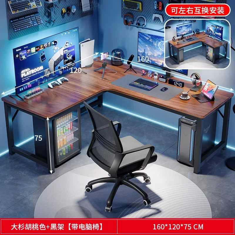 Ergonomic Wood-Panel Desk With Shelves — Dark Wood Tone | KIMLUD