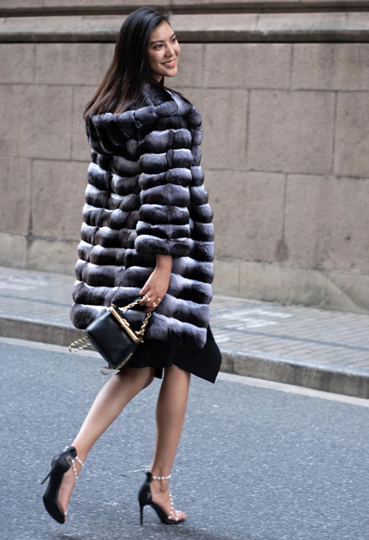 Women's fur coat winter warm mink coat casual mid-length thick hooded trench coat