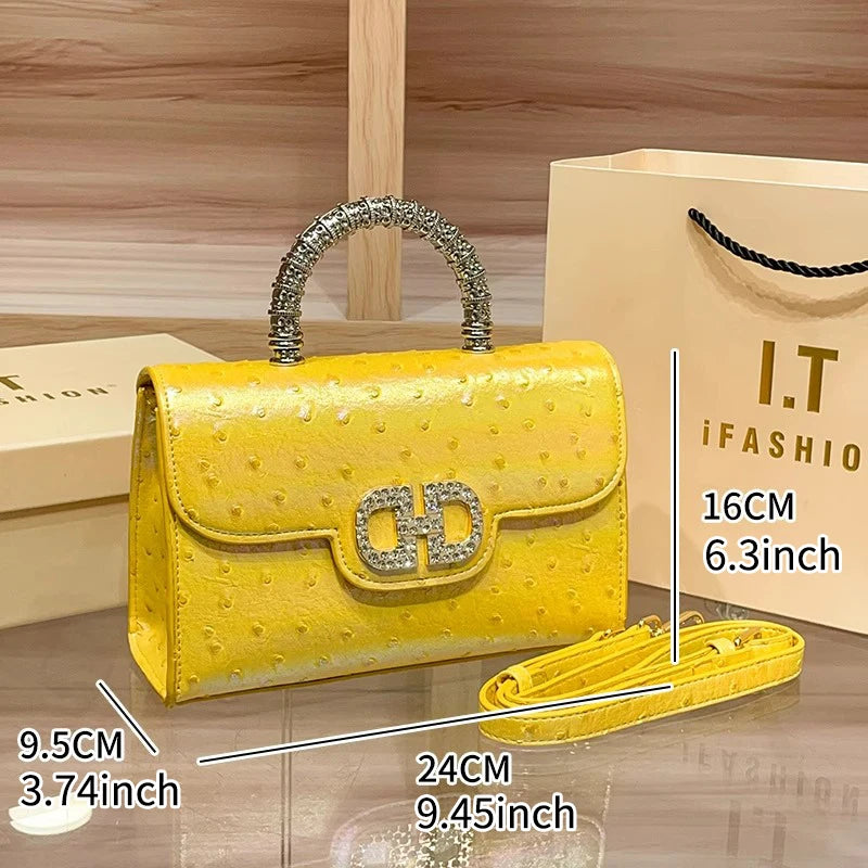 Ostrich-Pattern Single-Shoulder Crossbody Bag — Canary Yellow | KIMLUD