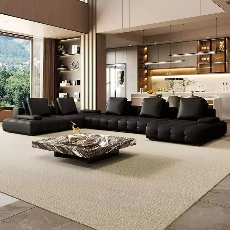 European Longer Sofa Luxury Leather Desig Lounge Living Room Sofa Modern Recliner Puffs Muebles Para El Hogar Couch Furniture