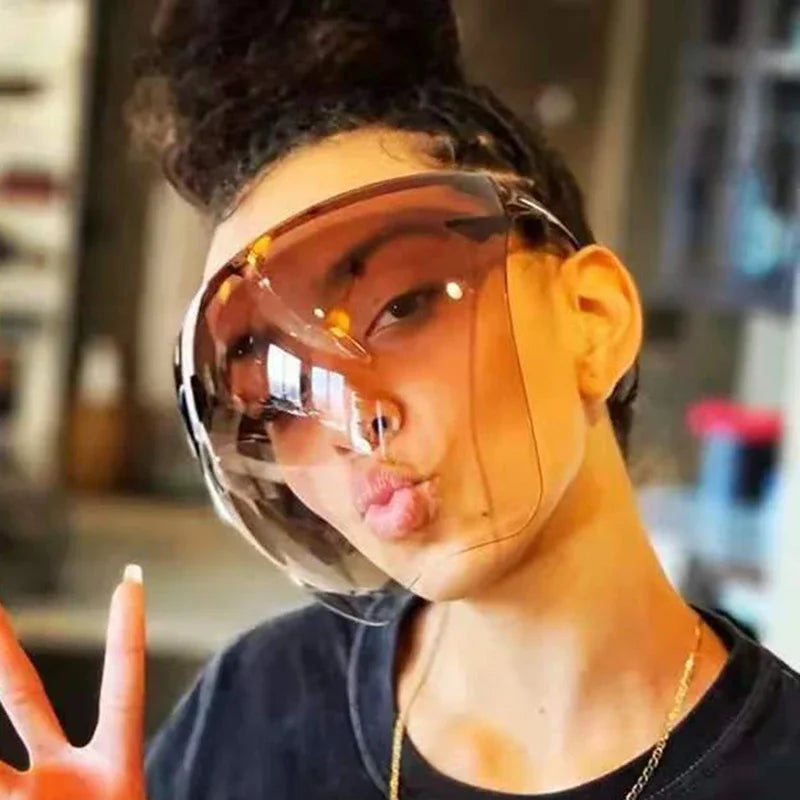 Oversized Goggle Sunglasses Protective Wrap Cycling Eyewear — Black | KIMLUD
