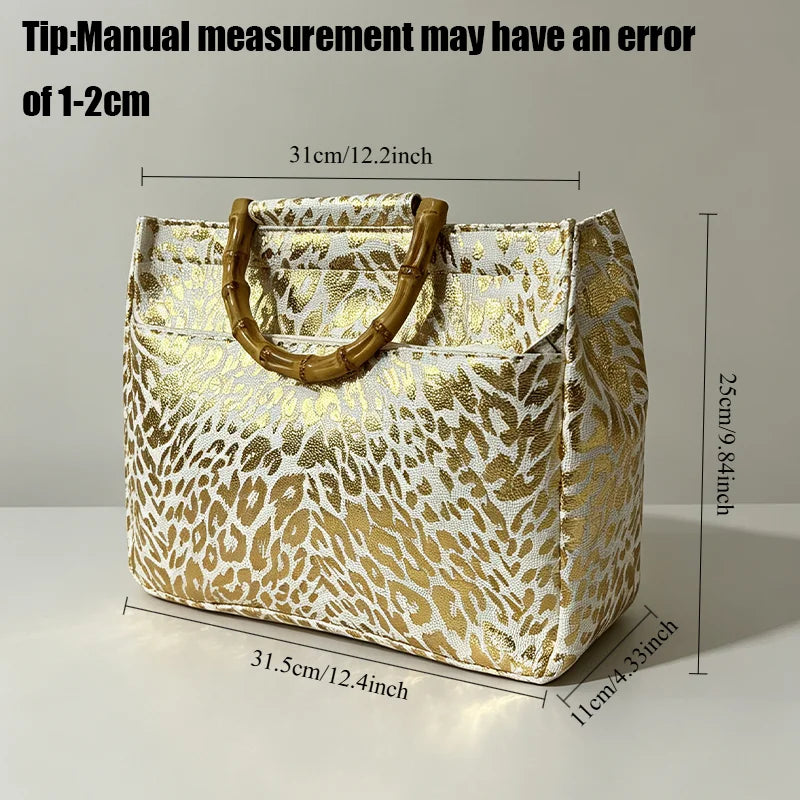 Tote Bag – Leopard Print – Polyester – Golden Leopard | KIMLUD