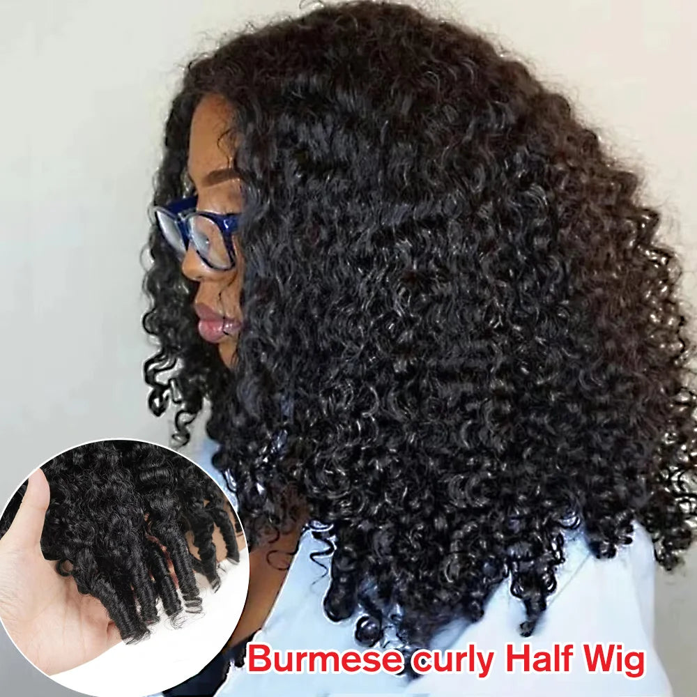 Half Wig - Glueless Burmese Curly - Remy Human Hair - 26 Inch | KIMLUD
