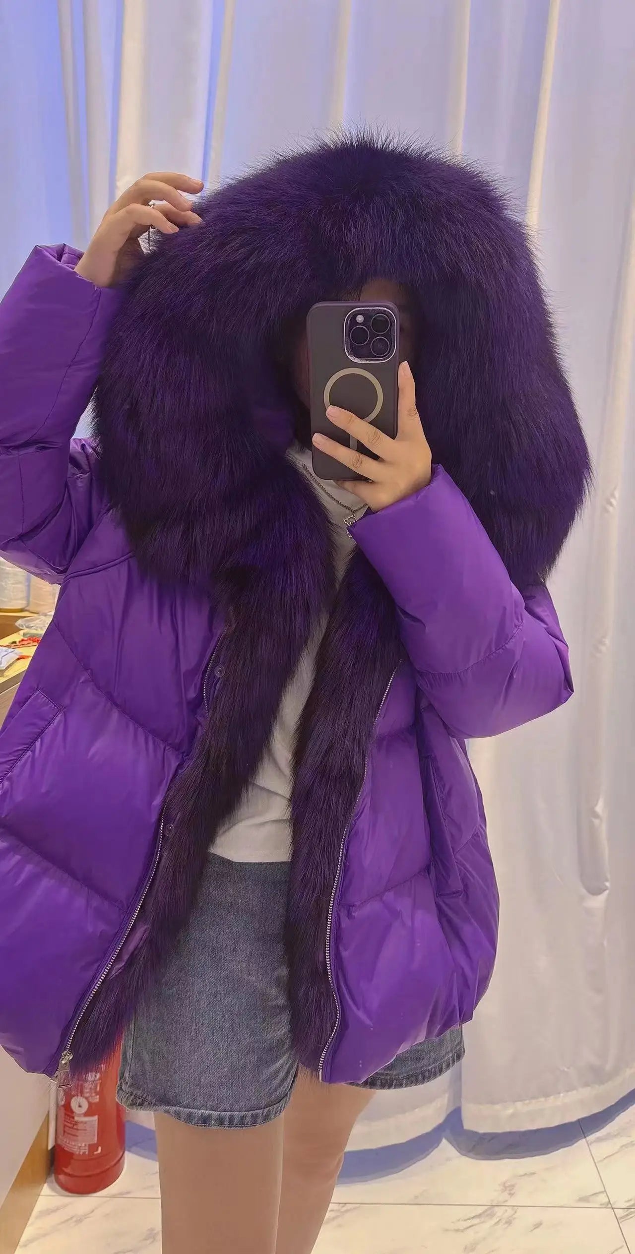 New Fashion Outerwear Puffer Jacket 2024 Women Coat White Duck Down Jacket Super Large Real Silver Fox Fur Collar Hooded