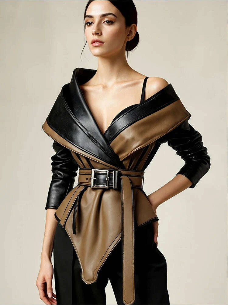 pu-faux-leather-jacket-for-womens-one-shoulder-splice-irregular-hem-long-sleeve-leather-coat-casual-vintage-elegant-jacket-beltkimludkimlud-35560541