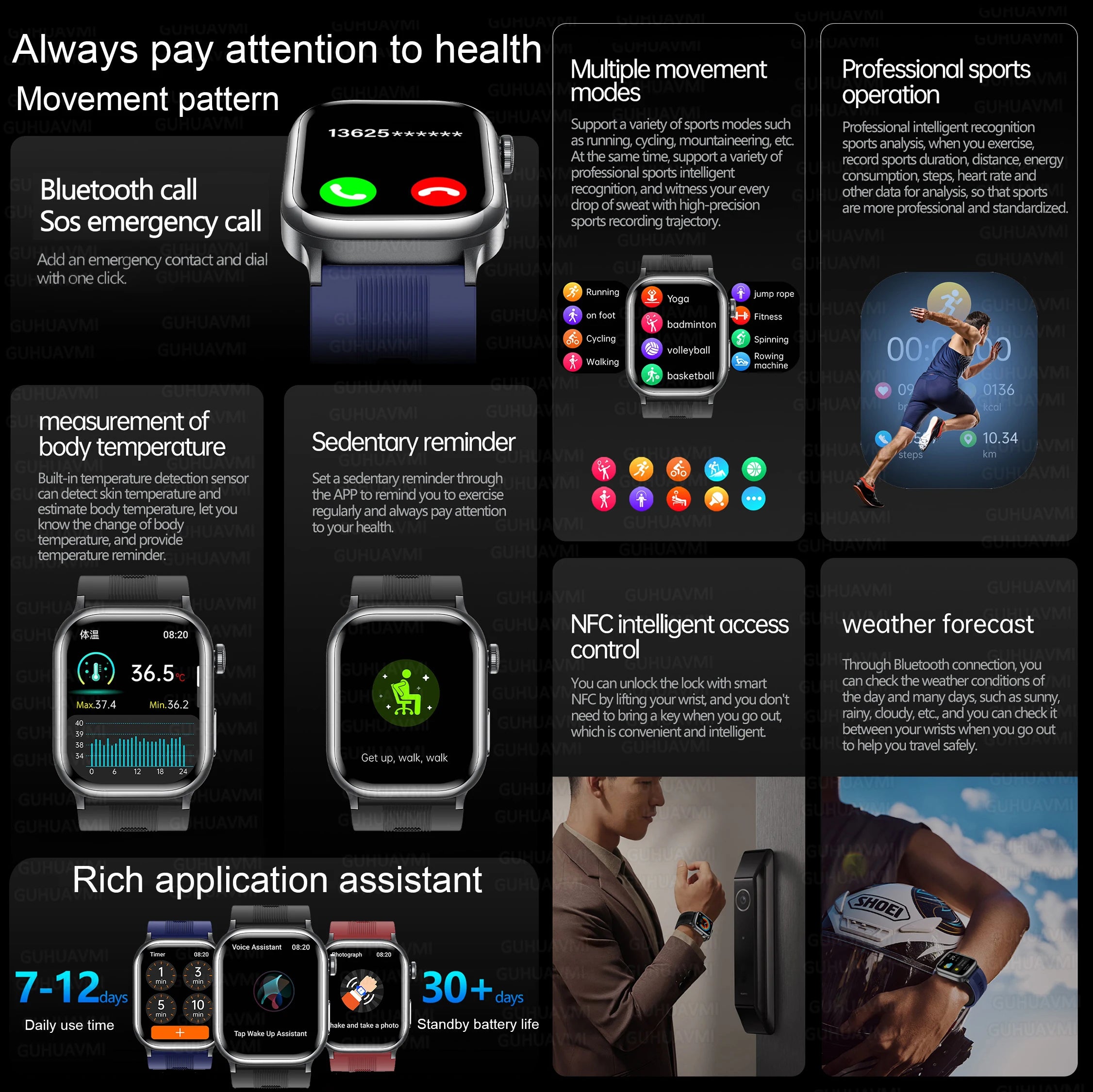 2025New Upgrade Air pump airbag Accurate Blood Pressure Measure Smart Watch ECG+HRV lipids Uric acid AI Diagnosis Smartwatch NFC