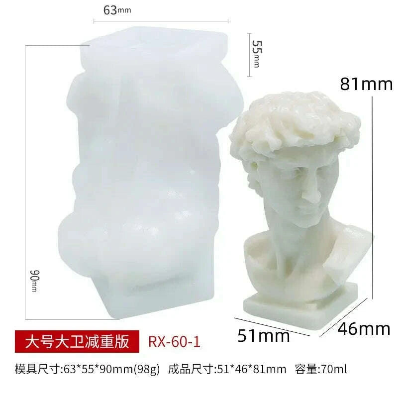 KIMLUD, Small David Silicone Candle Mold 3D Portrait Human Candle Making Soap Clay Plaster Resin Mould Home Craft Decorative Gifts, KIMLUD Womens Clothes