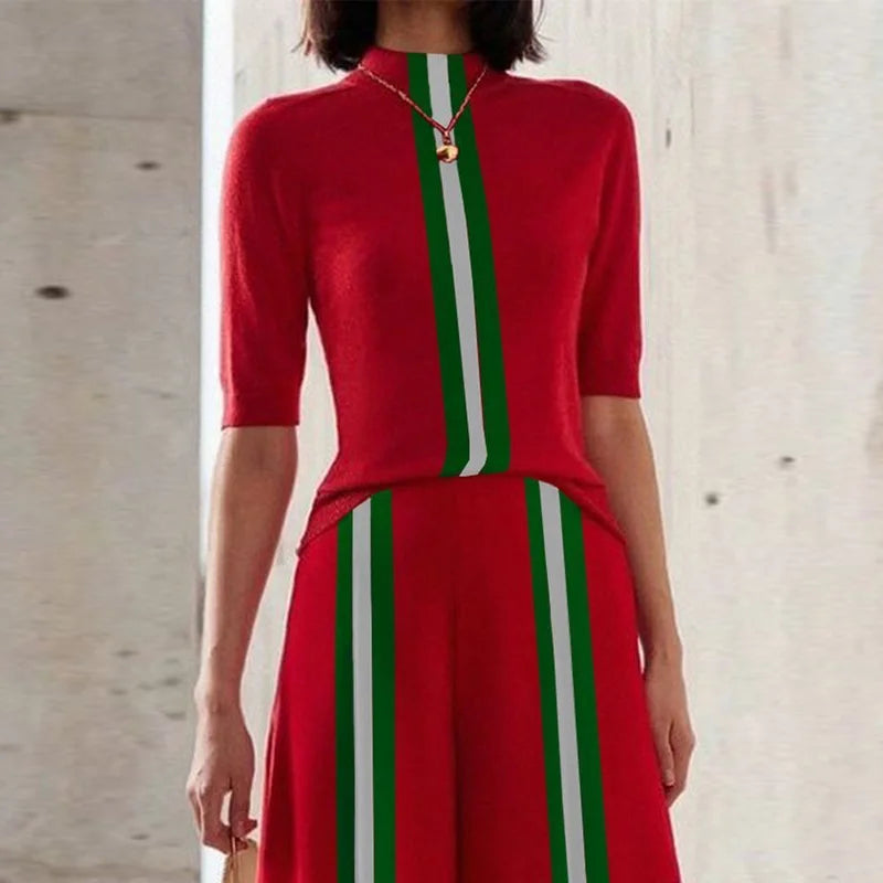 Striped T-Shirt – Skinny Silhouette – Blended – Red | KIMLUD
