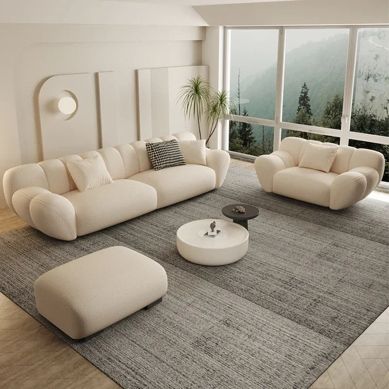 Velvet Sofa Set Nordic Minimal Relaxed — Creamy White | KIMLUD