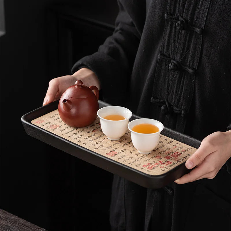 Ceramic Tea Tray Small Minimalist Rectangular — Ivory | KIMLUD