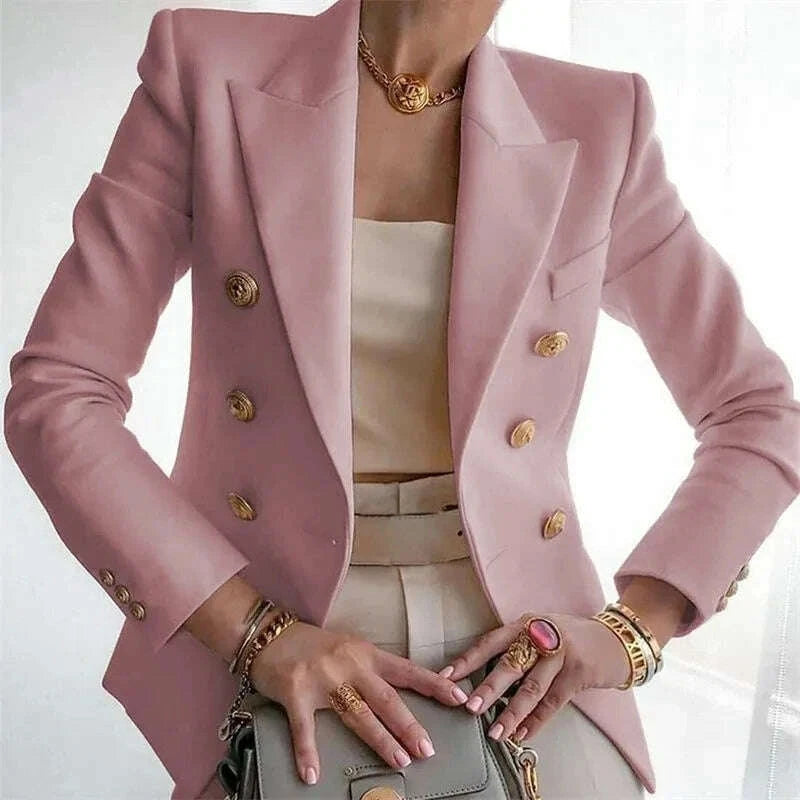 KIMLUD, Women's Small Blazer Jacket 2025 Spring Autumn Casual Office Elegant Ladies Suit Coat High-end Double-breasted Lady Outerwear, KIMLUD Womens Clothes