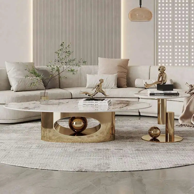 Marble Effect Coffee Table Nordic Oval — White | KIMLUD