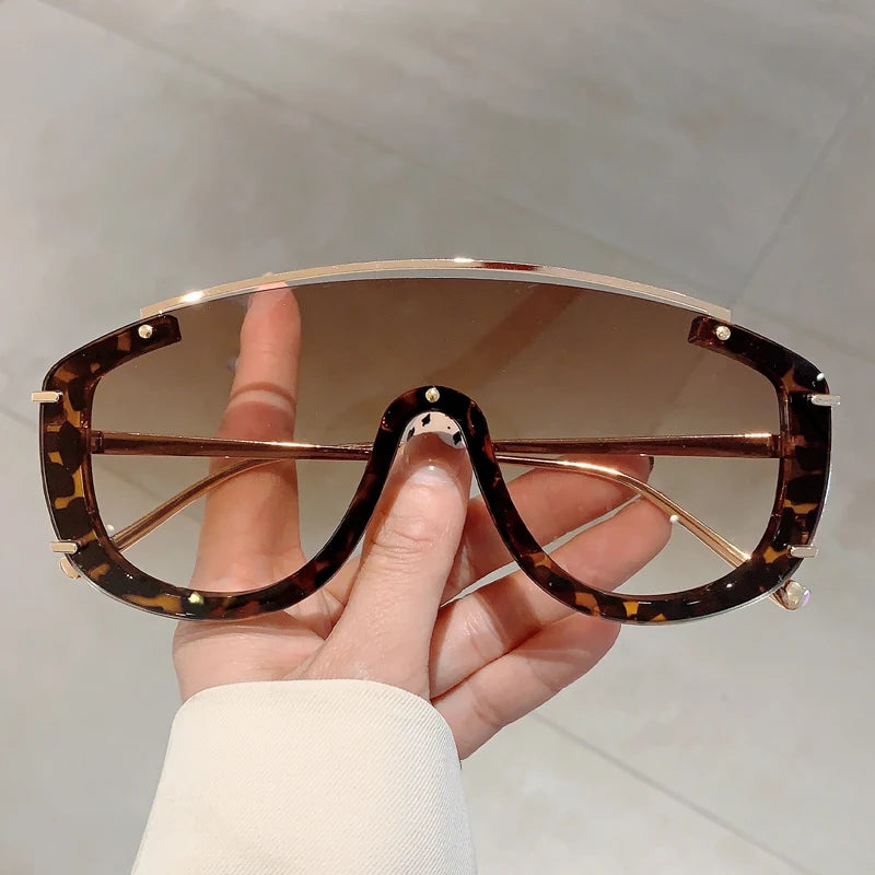 Leopard Print Sunglasses Oversize Metal Frame — Leopard | KIMLUD