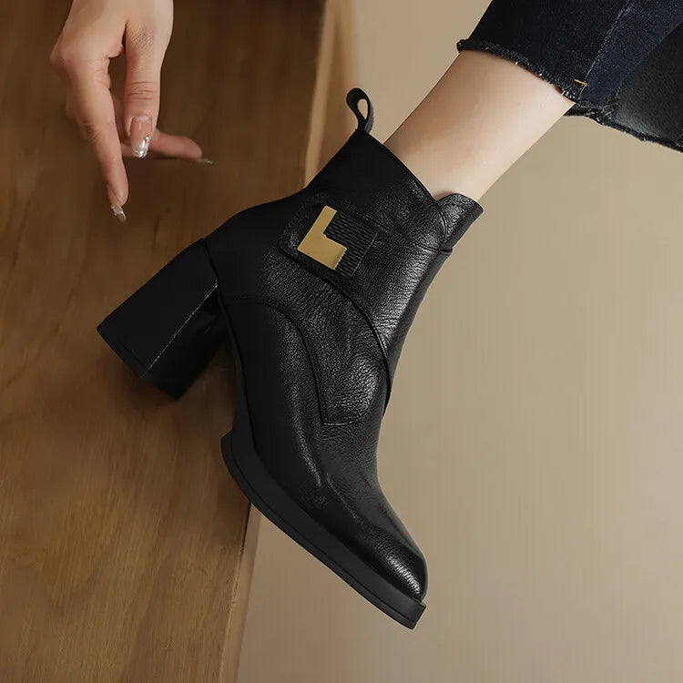 NEW Autumn/Winter Women Boots Genuine Leather Shoes for Women Pointed Toe Chunky Heel Shoe High Heel Modern Boots Platform Shoes