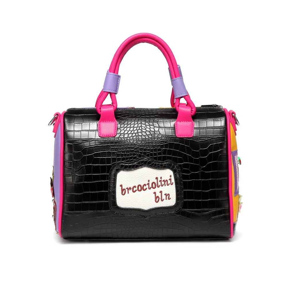 PU Leather Handbag Large Capacity Boston Bag — Multicolor | KIMLUD