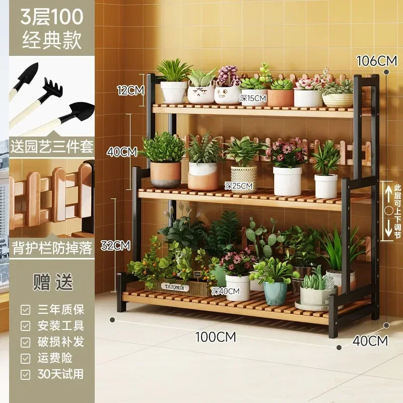 Bamboo Square Outdoor Plant Shelf Rack Five-Tier Display for Garden Outdoors — Black | KIMLUD
