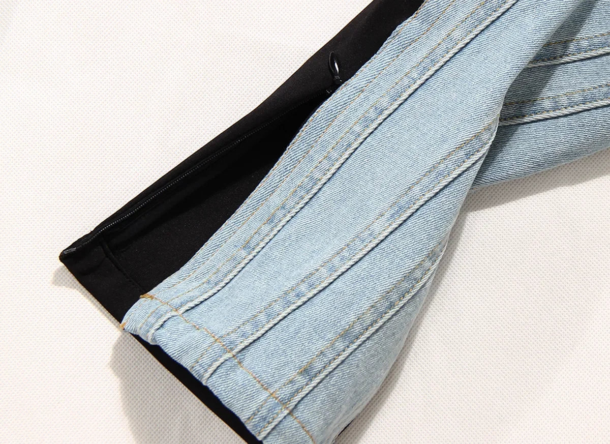 Patchwork Colorblock Women's Jeans High Waist Slim Casual Straight Denim Pencil Pants Female Fashion