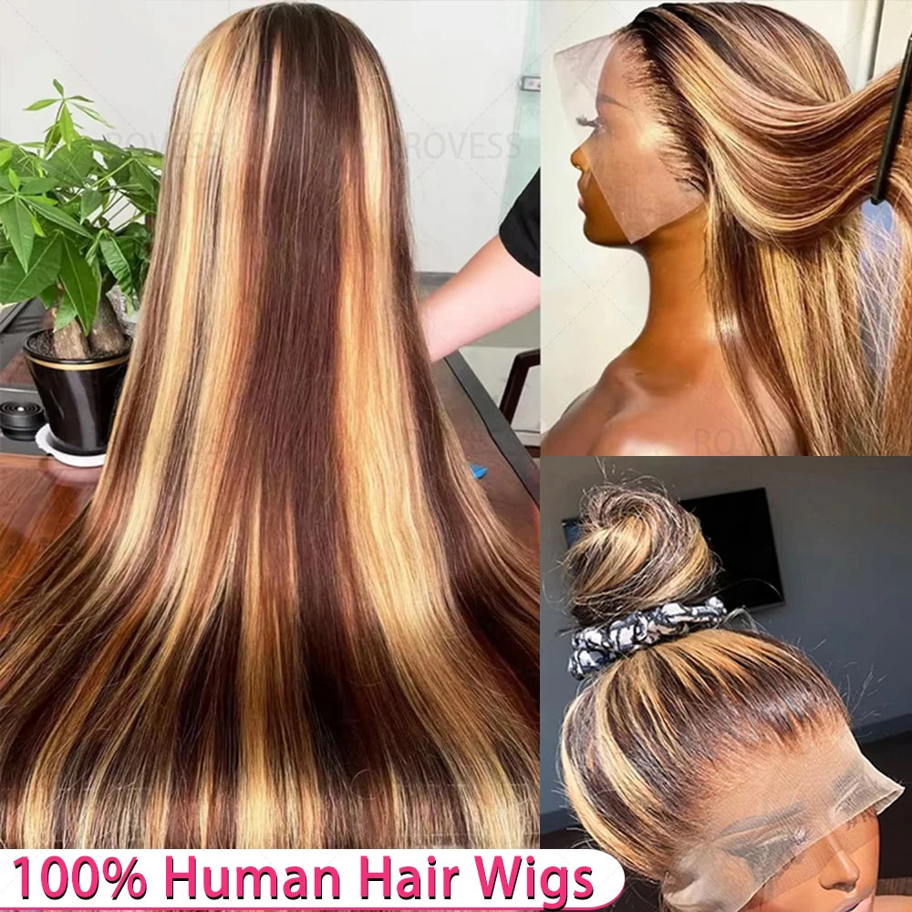 200% Highlight Ombre Straight 13x6 Hd Lace Frontal Wig Human Hair Colored Blonde 40Inch 360 Full Lace Front 100% Human Hair Wigs