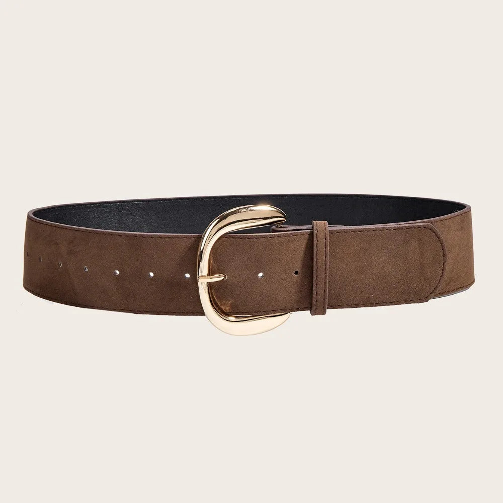 Suede Leather Wide Belt Pin Buckle — Black | KIMLUD