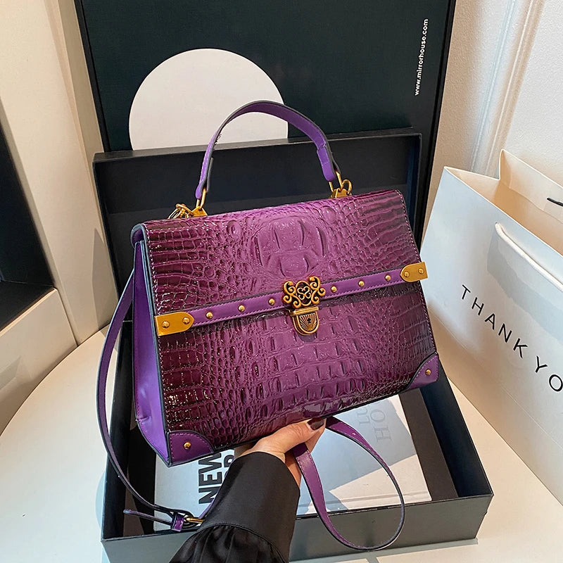 PU Leather Small Square Crossbody Bag — Purple | KIMLUD