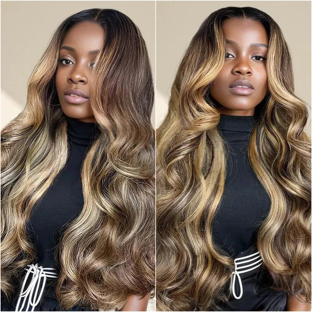 Highlight 13x4 Body Wave Lace Frontal Wigs Human Hair Brazilian 13x6 HD Lace Frontal Ombre Honey Blonde Colored Wig For Women