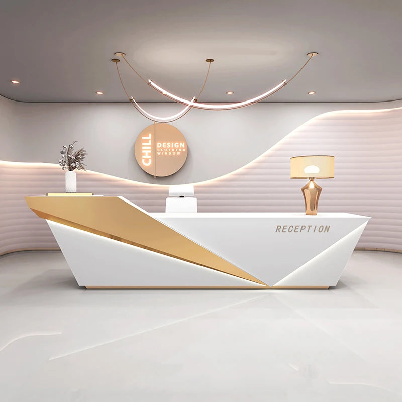 Sculpted Marble Reception Desk With Integrated Storage — Charcoal | KIMLUD
