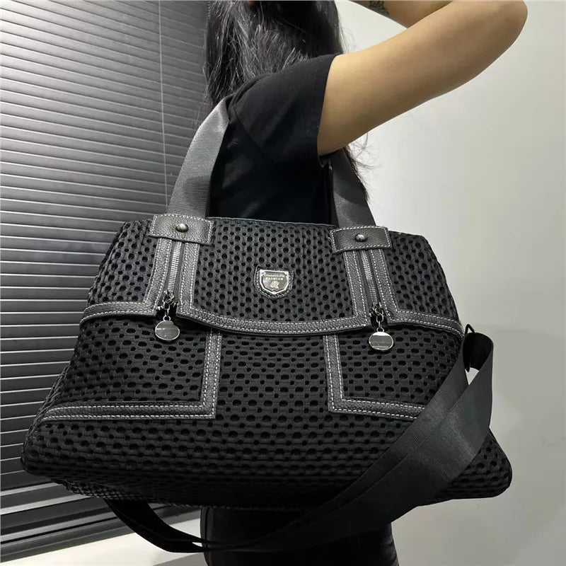 Bags & Handbags Large Capacity Nylon Tote Mesh Quilted — Black | KIMLUD