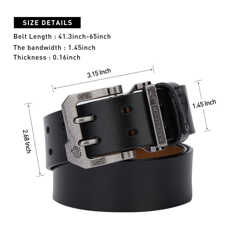 Split Leather Belt Vintage Pin Buckle 3.8 Cm Wide For Men — Black Coffee | KIMLUD