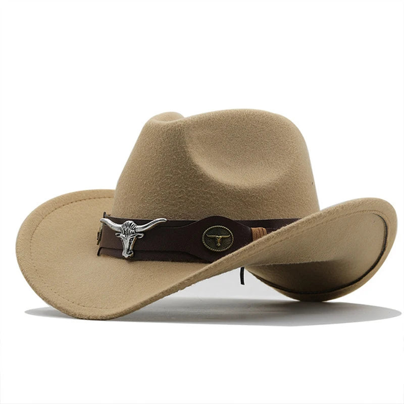Roll Brim Felt Cowboy Hat With Cow Band For Western City Glamour And Everyday Wear — Black | KIMLUD