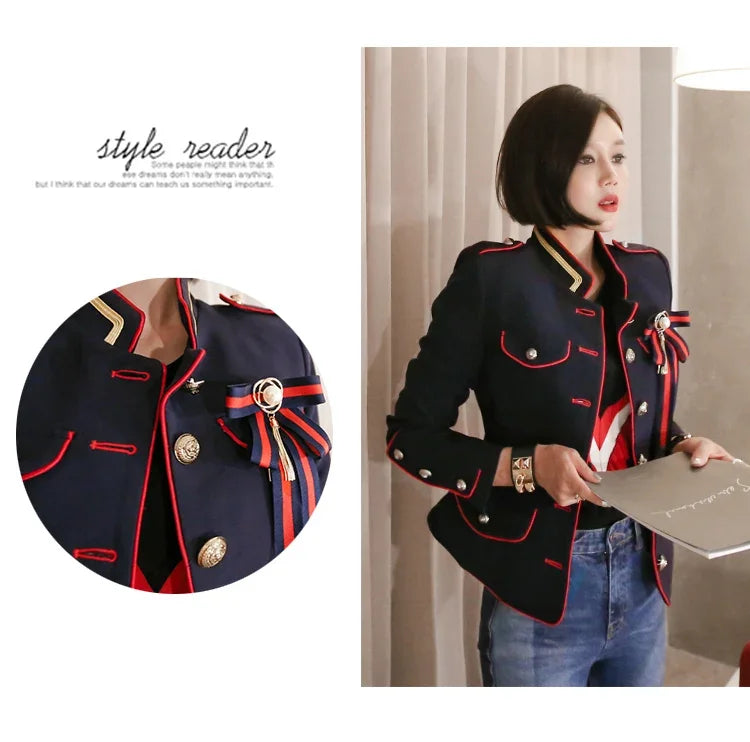 Women's Vintage Stand Collar Single-breasted Long Sleeve Short Jacket Autumn/winter Fashion Slim Fit