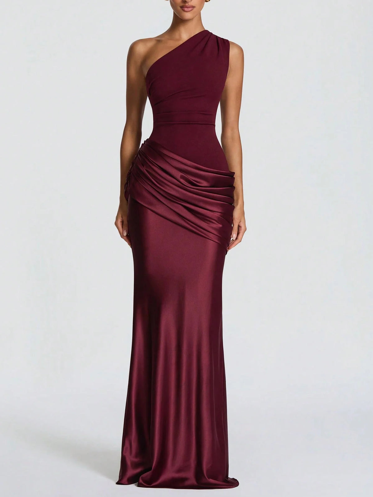 One Shoulder Maxi Dress – One Shoulder – Bodycon – Red | KIMLUD