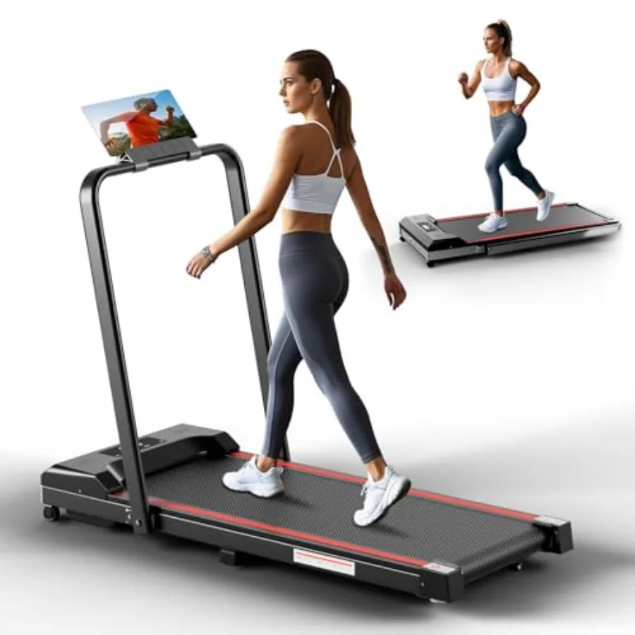 Under Desk Folding Treadmill With Handle Bar 3.0HP Motor Supports 300 Lbs — Black | KIMLUD