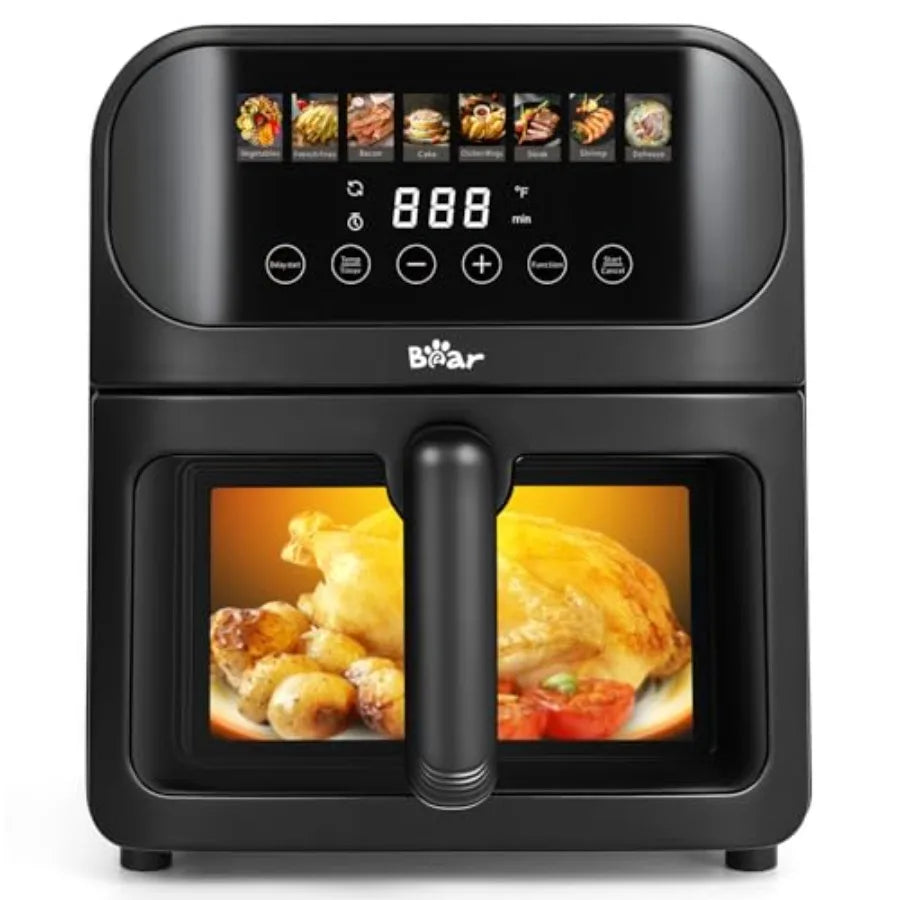 Air Fryer with Stainless Steel Construction and 8 Presets for Rapid Family Meals 6.4Qt Large Capacity Featuring Visible Window