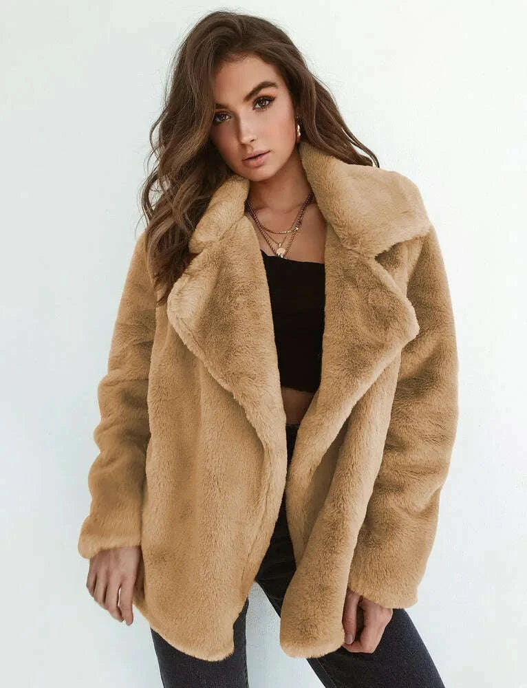 KIMLUD, Fashionable autumn and winter WISH jacket sexy plush lapel slim jacket, KIMLUD Womens Clothes