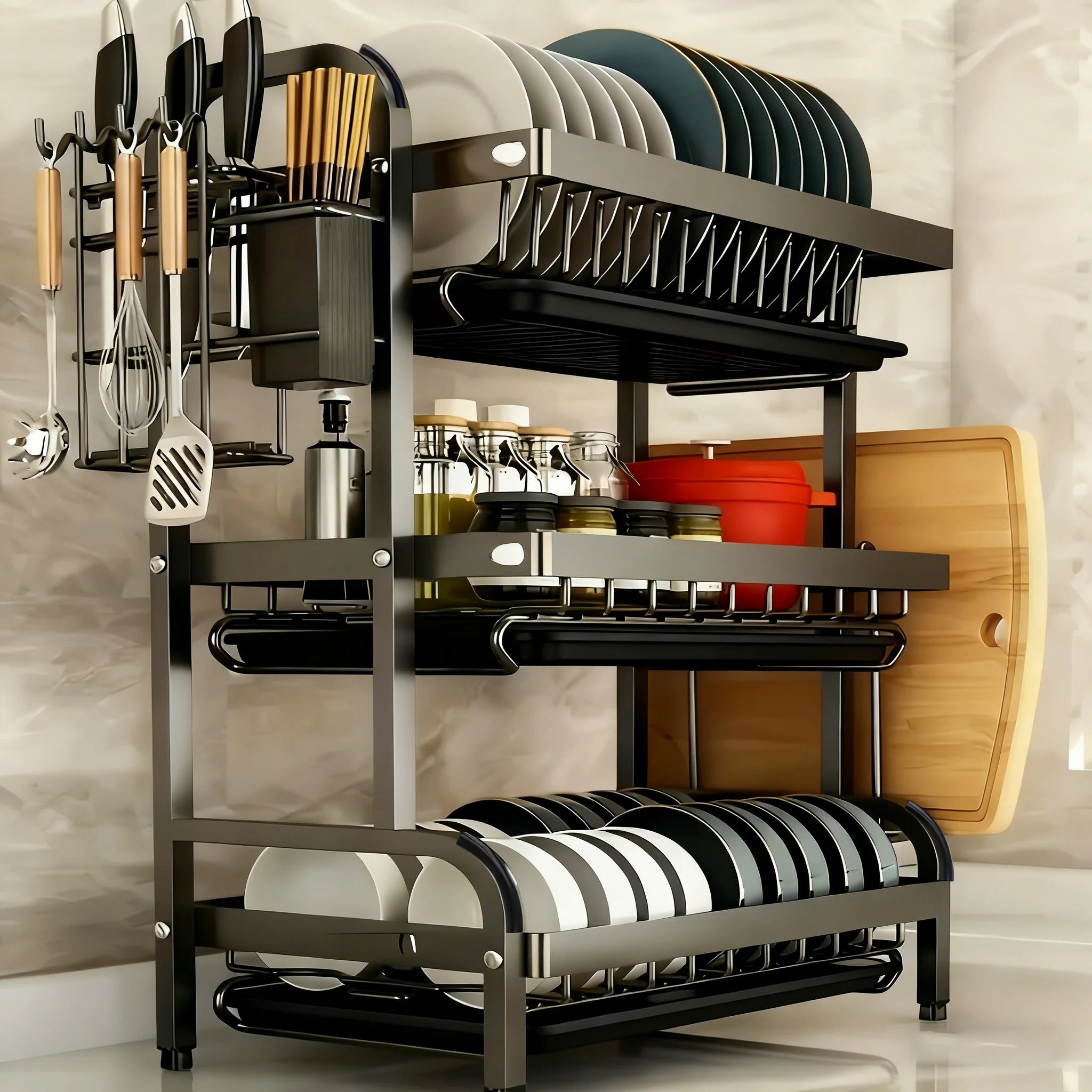 Vertical Dish Rack – Auto Draining – Steel Utensil Holder | KIMLUD
