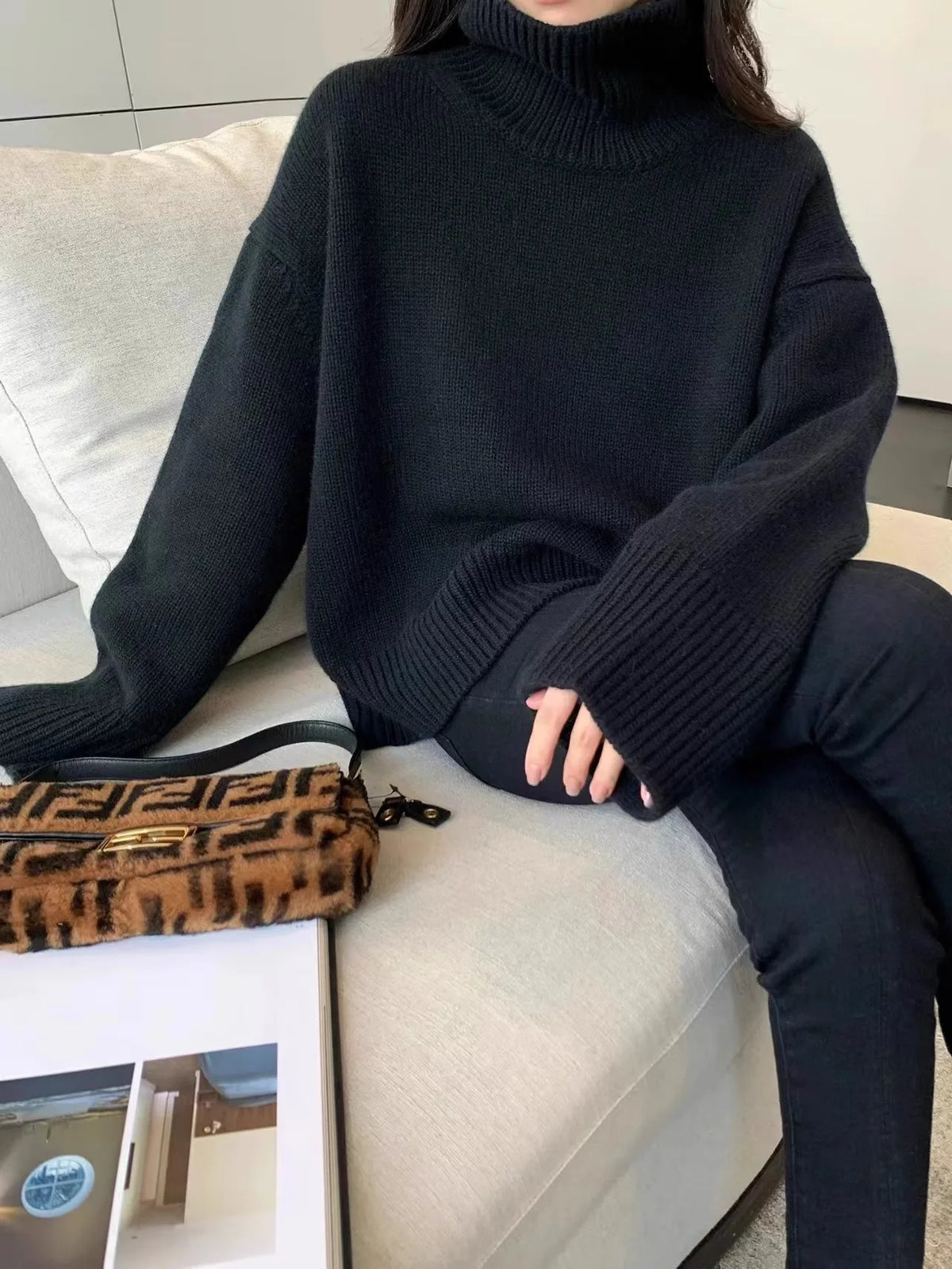 Turtleneck Sweater – High Neck – Cashmere – Loose Fit | KIMLUD