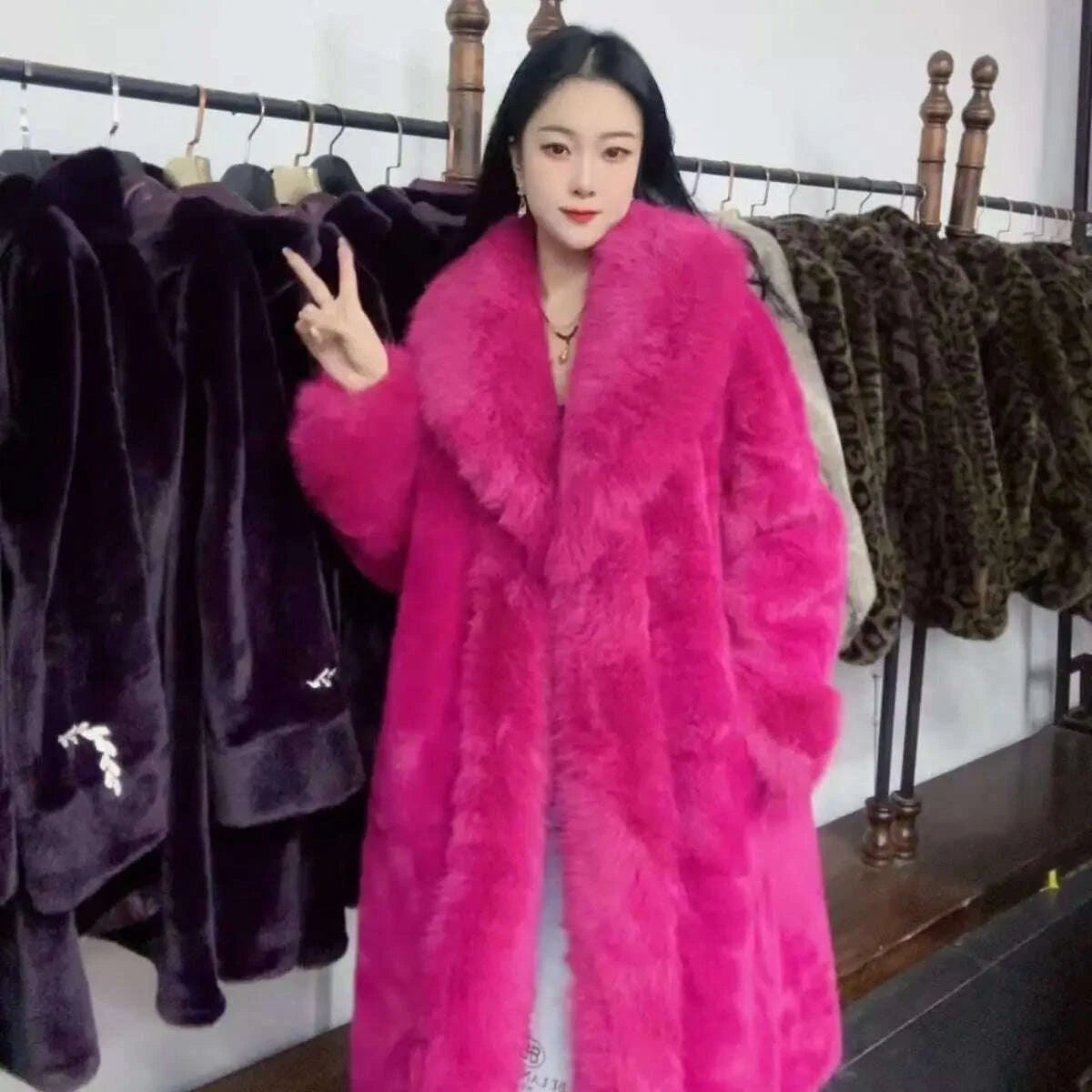 KIMLUD, Autumn 2026 Winter New Chic Fur Cotton-Padded Jacket Jacket Women's Overcoat Fashion Loose Medium Length Thickened Warm Parka, KIMLUD Womens Clothes