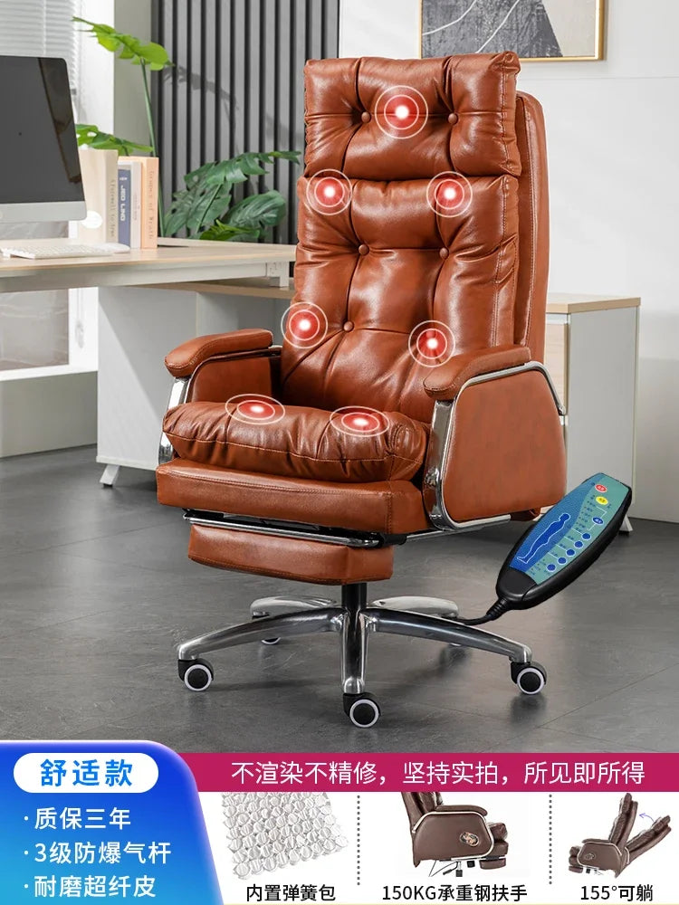Leather Executive Chair — Tufted High-Back Recliner — Dark Brown | KIMLUD