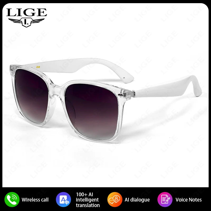 LIGE AI Real-time Translation Smart Wireless Glasses 100+Languages Bluetooth 5.4 UV Production Sunglasses For Meeting Travelling