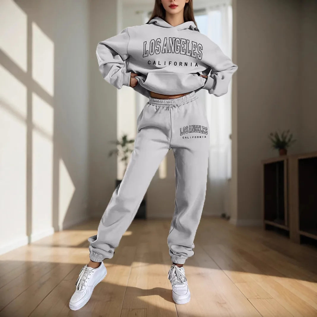 Two Piece Hoodie Set – Letter Print – Loose – Hooded | KIMLUD