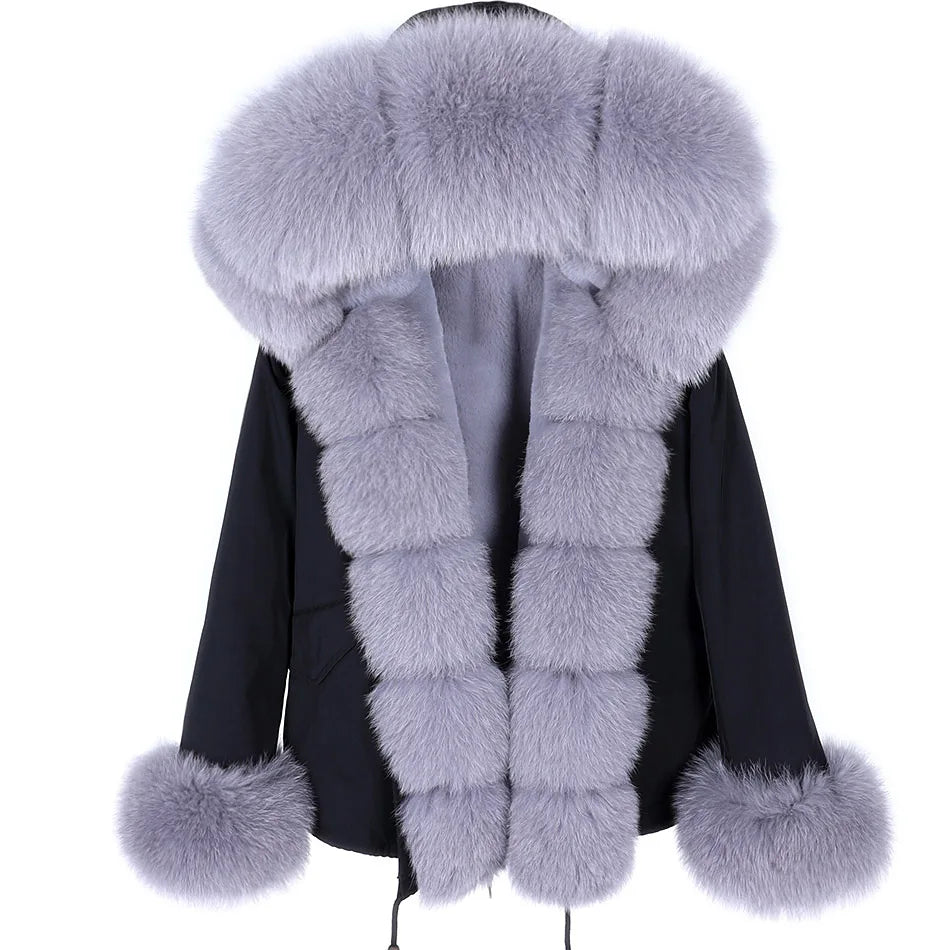 MAOMAOKONG Winter Clothes Women Natural Fur Coat Real Raccoon Fur Collar Parkas Remove Faux Fur Lining Warm Thick Short Jacket
