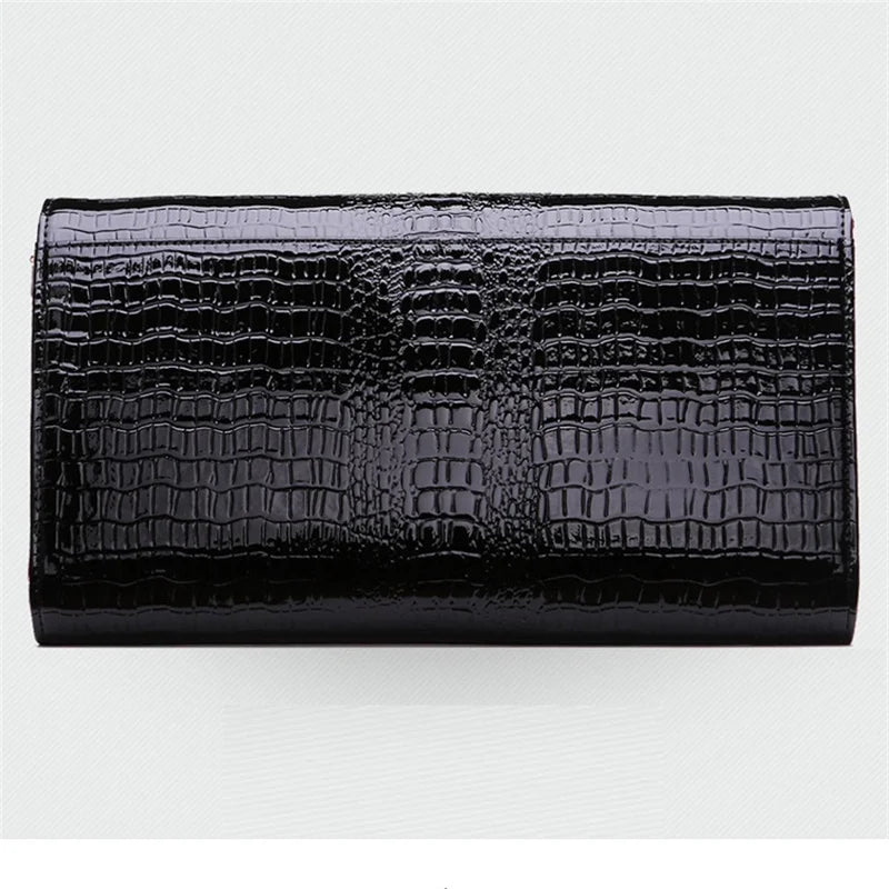 Genuine Leather Alligator-Pattern Clutch Bag — Black | KIMLUD