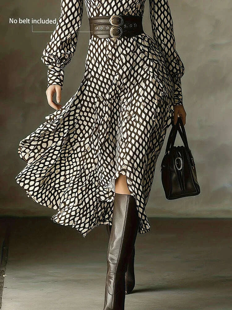 KIMLUD, New V Neck Plaid Printed Chic Maxi Dress, Women Spring Autumn Long Sleeve Elegant Party Dress, 2026 Fashion Holiday Ladies Dress, KIMLUD Womens Clothes