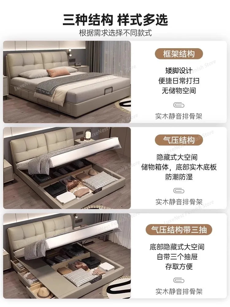 Modern Velvet Bed Headboard Set With Storage — Soft Gray | KIMLUD