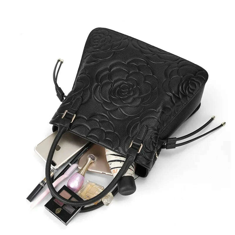 KIMLUD, Aidrani Fashion Genuine Leather Women's Bag Large Capacity Women's Handbag Black Embossed Cowhide Shoulder Bag, KIMLUD Womens Clothes