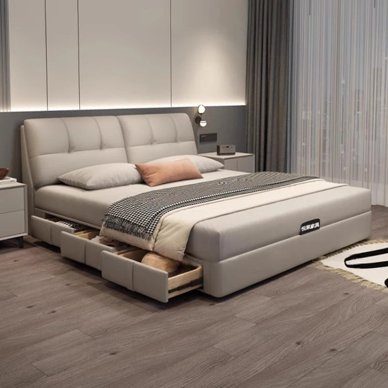 Storage Leather Double Bed Modern Minimalist Frame Luxury Double Bed Cheap Storage Camas Matrimoniales Bedroom Furniture Set