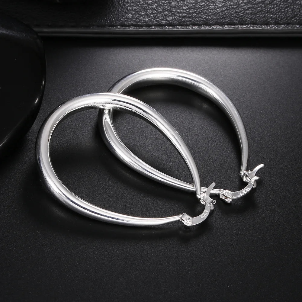 Sterling Silver Hoop Earrings 41mm Smooth Circle — Silver | KIMLUD