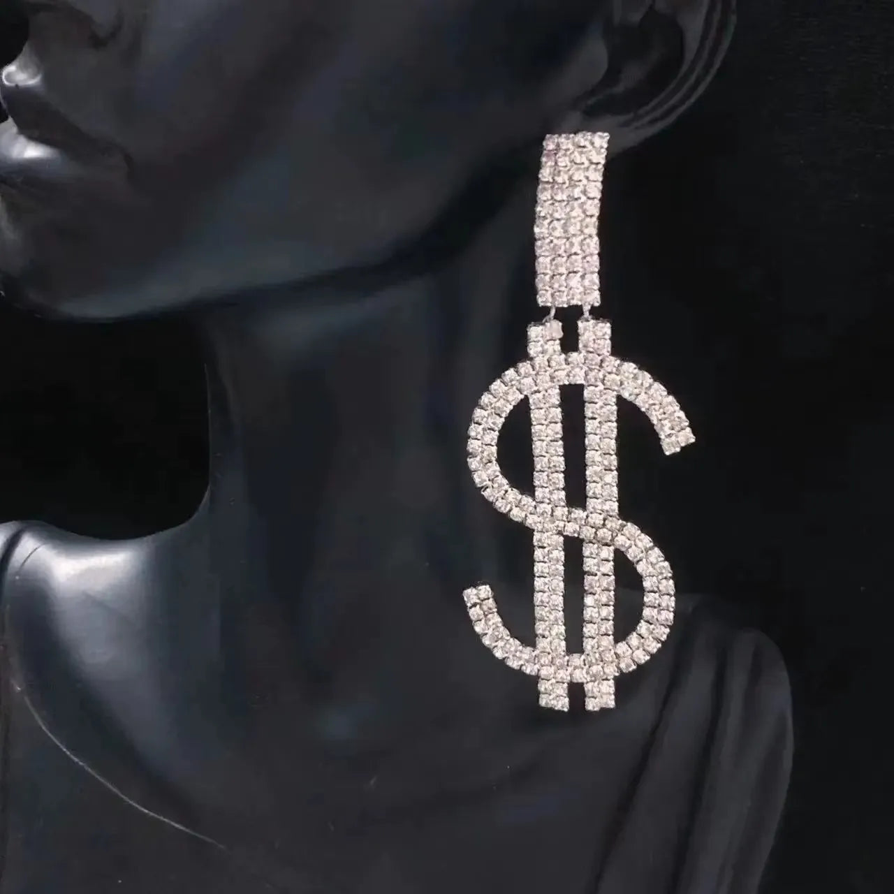 Sparkling Crystal Dollar Pendant Earrings Copper Base — Clear | KIMLUD